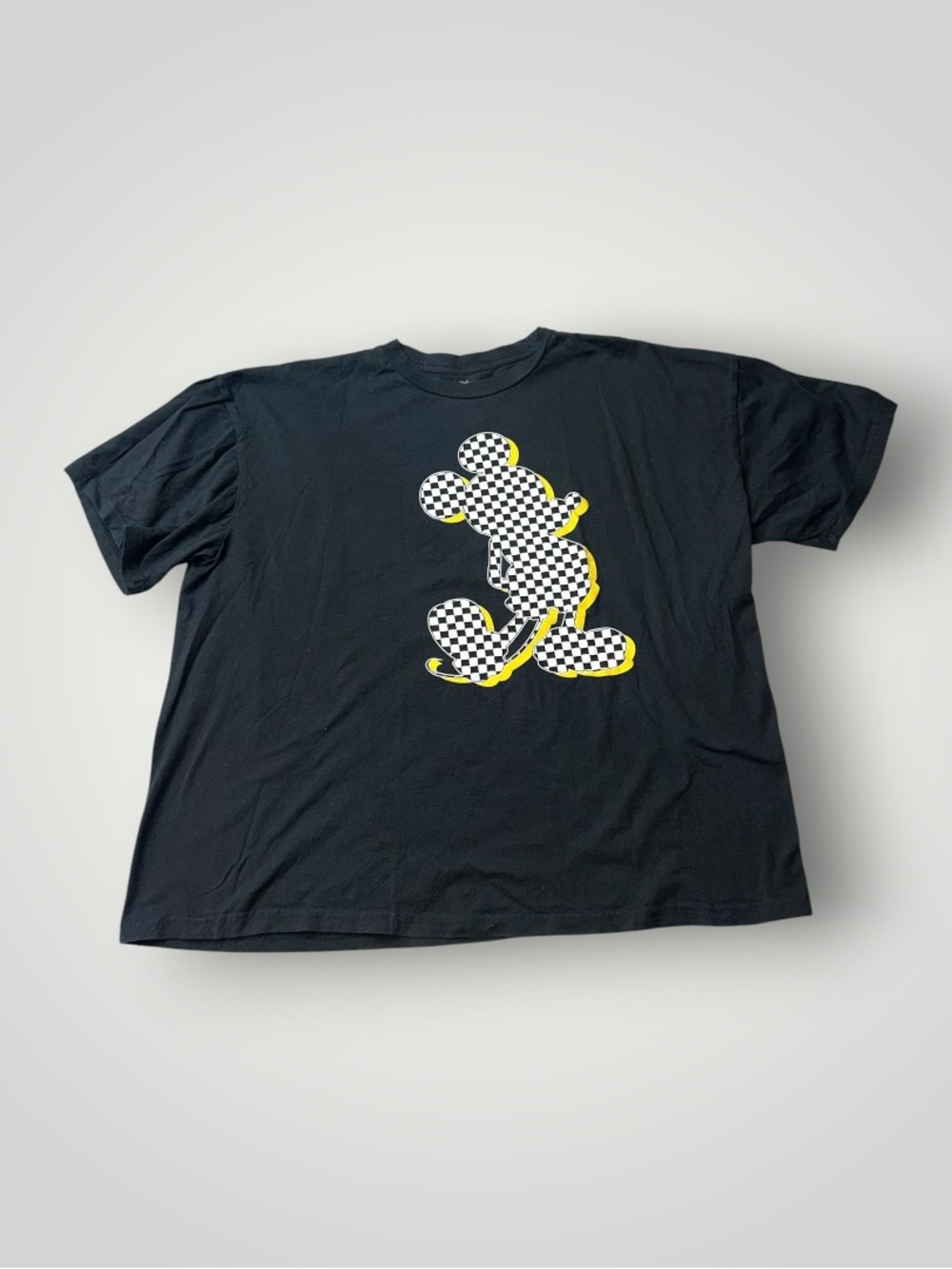 Disney Black Tee with Checkerboard Mickey and Yellow Accent
